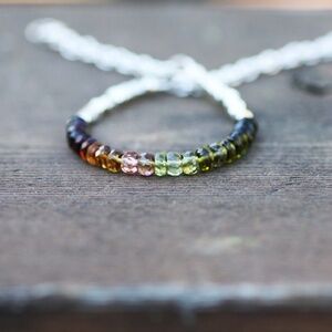 Handcrafted Untreated Natural Rainbow Tourmaline Bracelet Sterling Silver